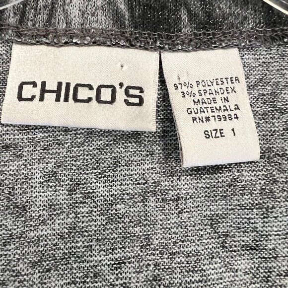 Chico's 3/4 Sleeve Gray Shimmer Open Cardigan Size Small Pockets - Picture 8 of 8